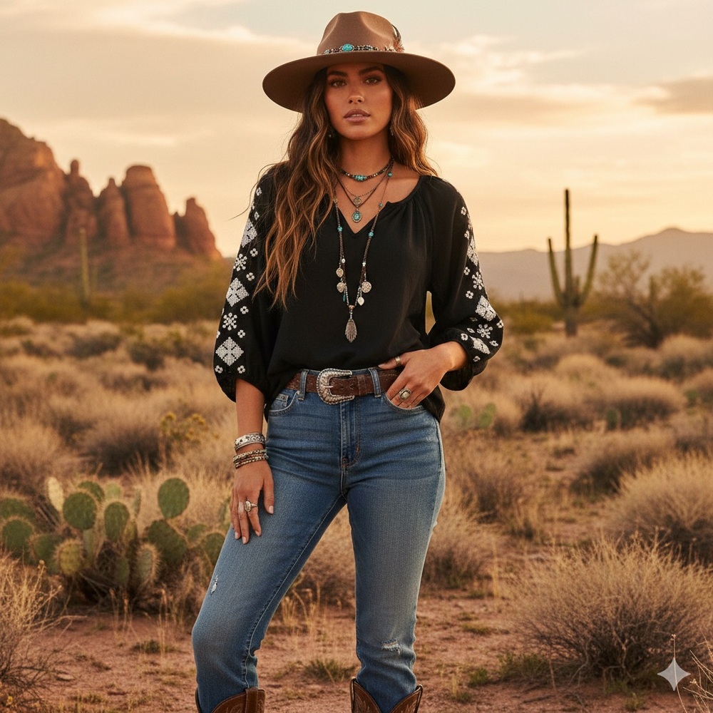 Old Navy Southwestern Embroidered Puff Sleeve Peasant Top Black Top S Bohemian